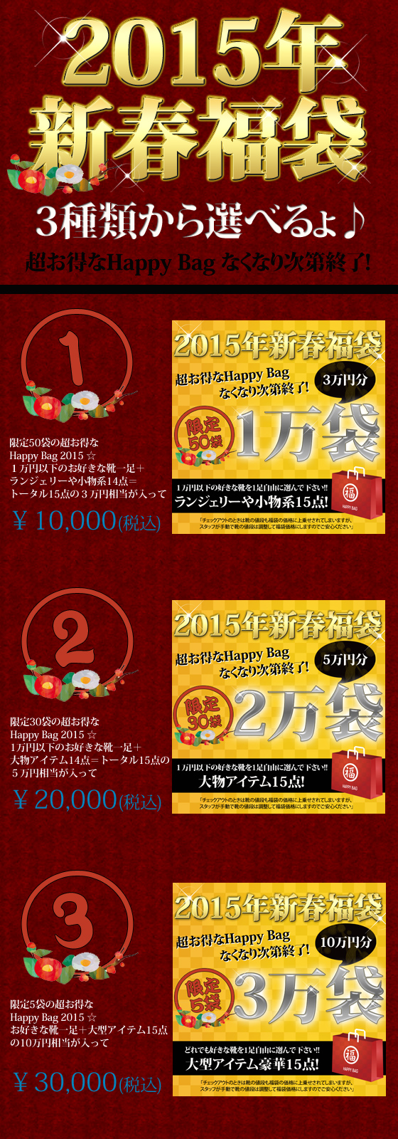 2015年！新春3万円福袋！！ランジェリーやコス+靴の福袋！
