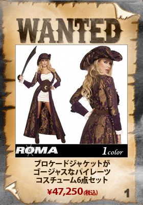 ブロケードジャケットがゴージャスなパイレーツコスチューム6点セット【ローマコスチューム/Roma Costume】海賊/パイレーツ