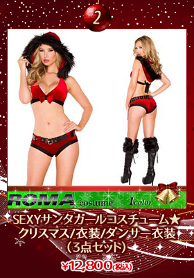 SEXYサンタガールコスチューム★（３点セット）【Roma/ローマ】クリスマス/衣装/ダンサー衣装