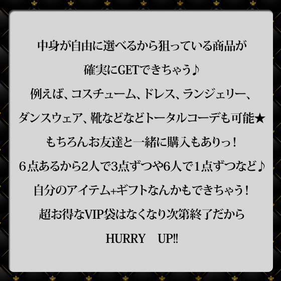 ★2016年新春★VIP袋　３万円　総額で最高9万円相当！中身が全て選べる!? ハズレがないから大満足できちゃう！これぞVIP！